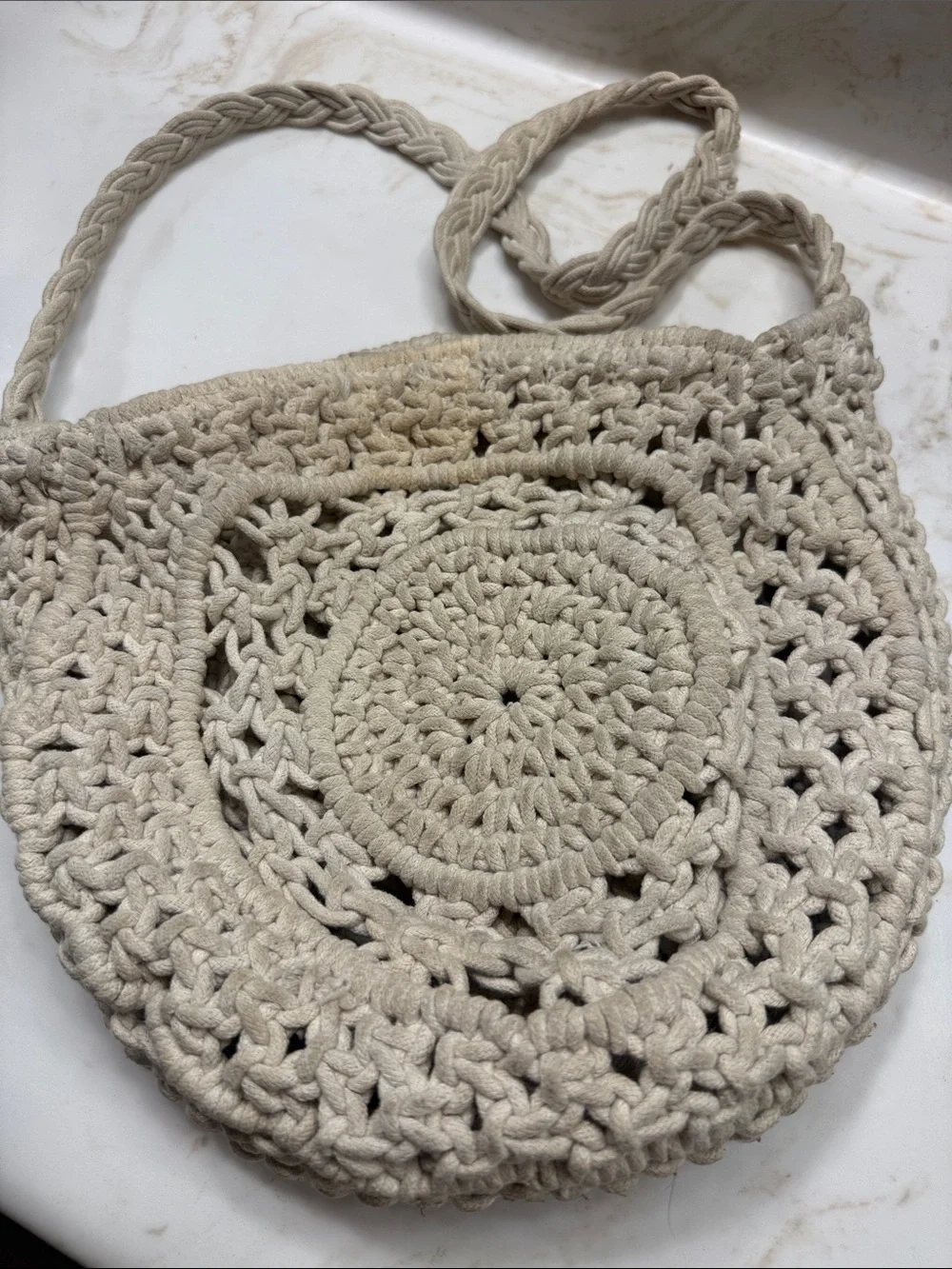 Magid Off-White Crochet Round Crossbody Bag